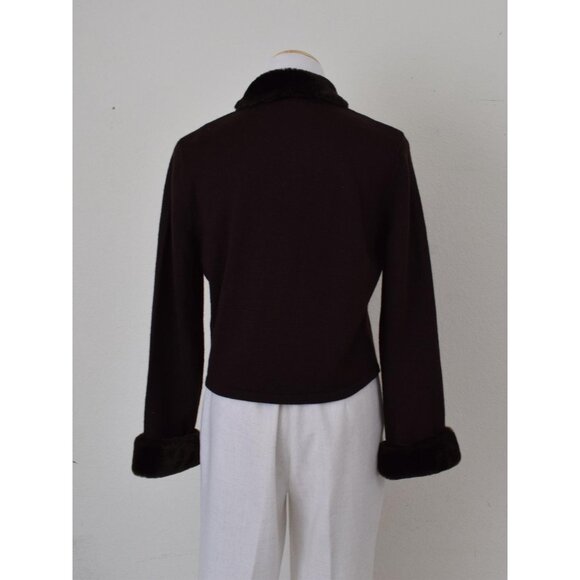 Vintage‎ 90s Chocolate Brown Crop Acrylic/Wool Cardigan size M - Picture 4 of 10